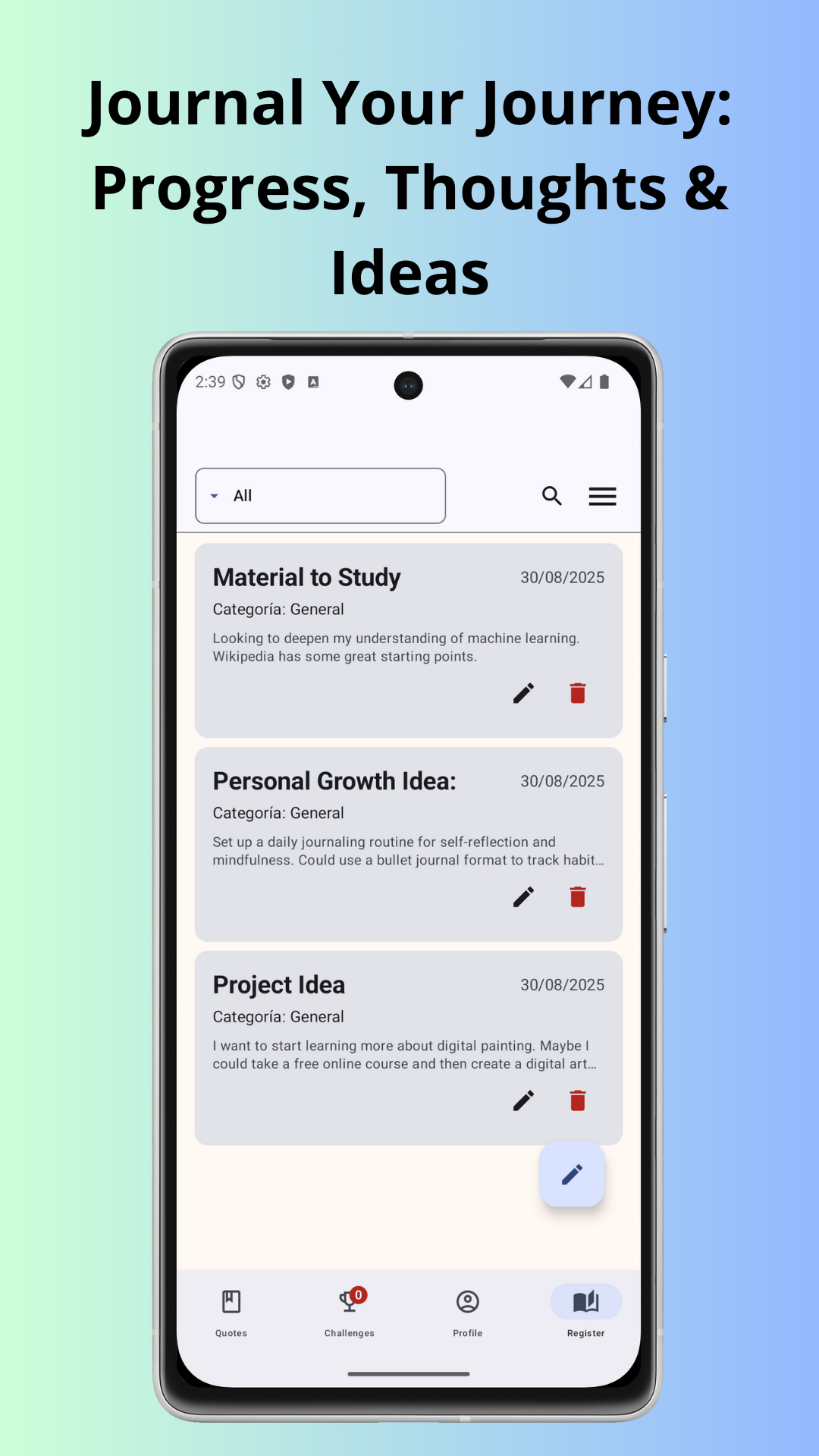 Built-in journal view